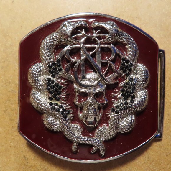 Rock Is King/Rock & Republic Belt Buckle; Skull; Silver & Red; NEW - Picture 2 of 3